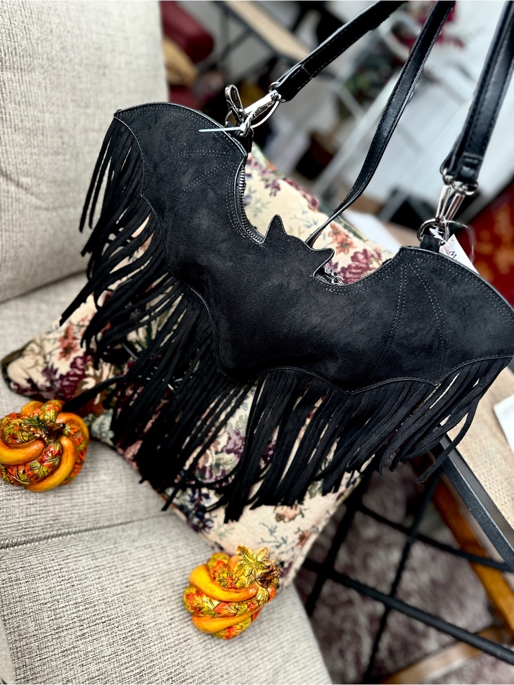 Betsey Johnson Black Fringe Halloween Bat-Shaped Shoulder Bag! 🦇